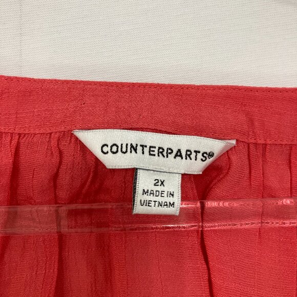 New Counterparts Top size 2X Orange Soft Comfy Split Neck Popover Blouse Preppy - Picture 2 of 9